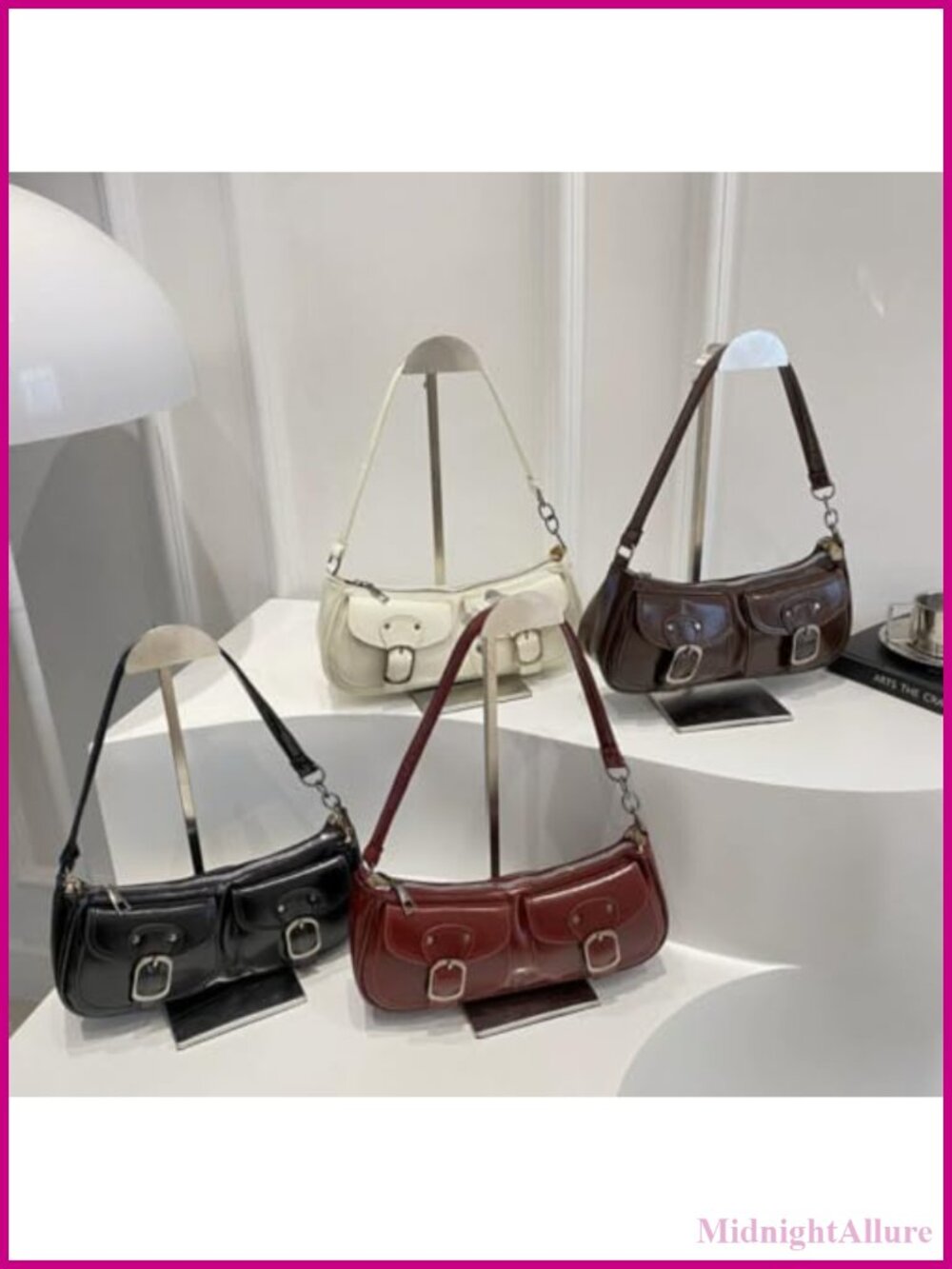 Handbag with Metal Buckle Accents, Women's Structured Shoulder Bag